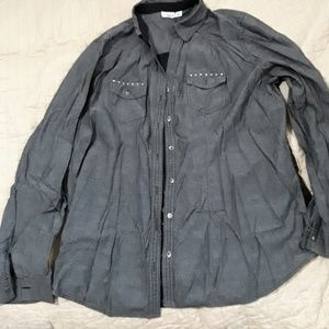 Cato gray button down shirt jewel accents